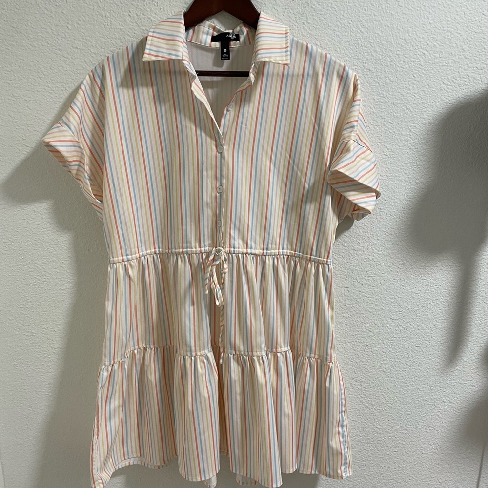 Aqua striped pastel colors collared dress